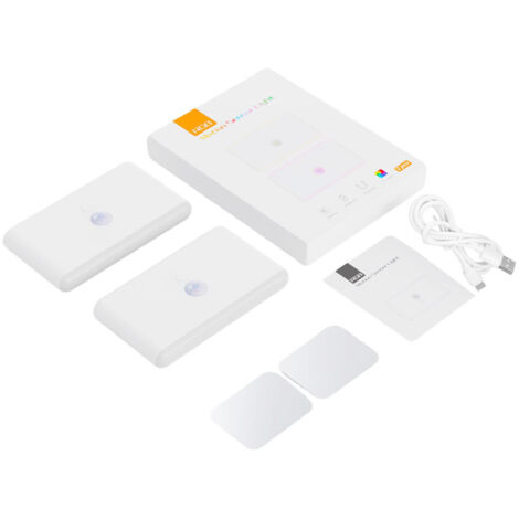 Set di 2 luci notturne a LED ricaricabili, luce bianca calda e modalità RGB dimmerabile, sensore di movimento magnetico per camera da letto, bagno, scale
