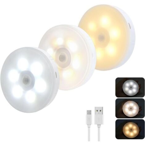 Set di 2 luci notturne con sensore di movimento, 3 colori, lampada LED wireless per armadi e guardaroba, luce notturna magnetica (USA)
