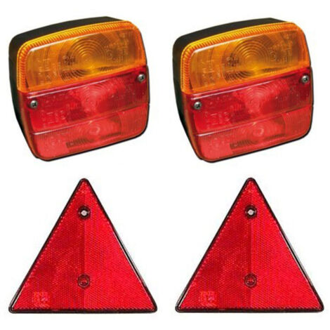 Set di 2 luci per rimorchio a quattro funzioni – 2 triangoli di segnalazione – Dimensioni luce 108x103 mm – Visibilità ottimale su strada