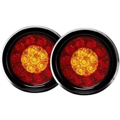 Set di 2 luci posteriori rotonde a 16 LED con occhielli in gomma nera per auto, camion e rimorchi