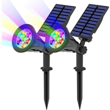 Set di 2 luci solari con 7 LED, faretti solari da esterno con 7 colori variabili, senza fili, impermeabili IP65, per giardino.