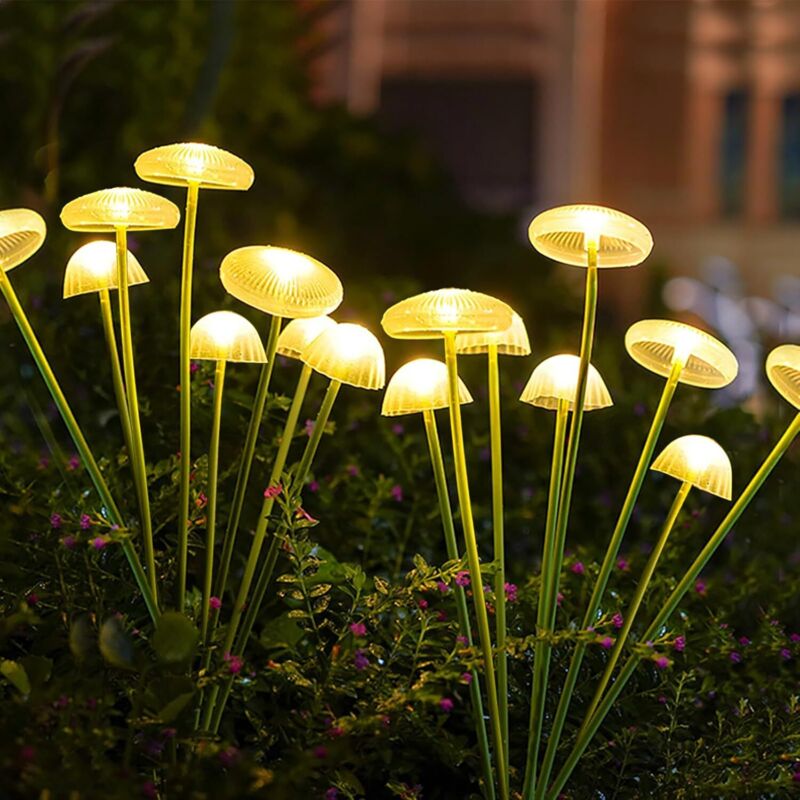 Set di 2 luci solari da giardino per esterni, 8 LED, a forma di medusa, effetto lucciola, luci solari oscillanti per giardino, patio e arbusti, luce