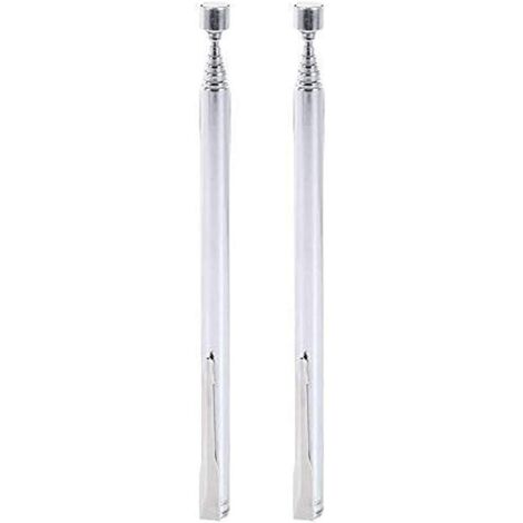 Set di 2 magneti telescopici in acciaio inossidabile, pick-up magnetico, magneti ad asta telescopica, recuperatore magnetico a testa esagonale, magneti ad asta di prelievo, 66 cm - Argento