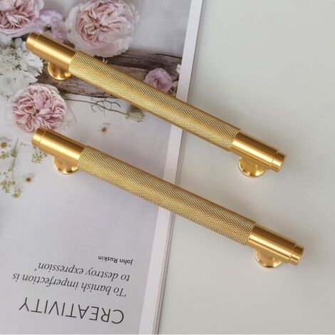 Set di 2 maniglie moderne dorate per mobili, interasse fori 128 mm, maniglie per ante della cucina, maniglie vintage per mobili da cucina, cassettiere, armadi (oro spazzolato)