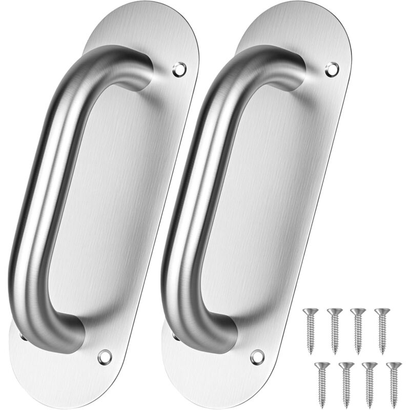 Set di 2 maniglie per porte scorrevoli con piastra posteriore - Acciaio inossidabile - Per porte da fienile, garage, armadi, porte scorrevoli