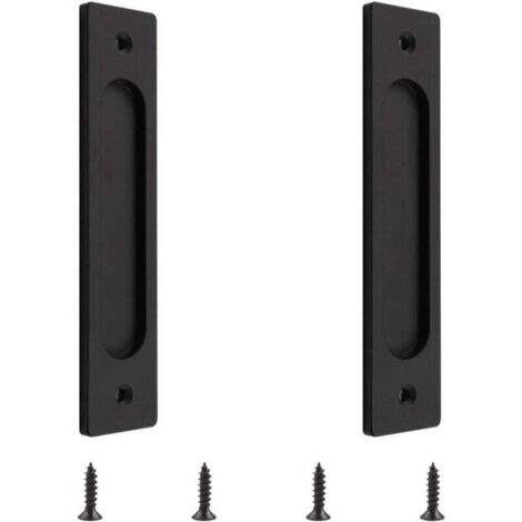 Set di 2 maniglie rettangolari da incasso per porte scorrevoli in lega di alluminio con viti di montaggio per porte scorrevoli, nero opaco