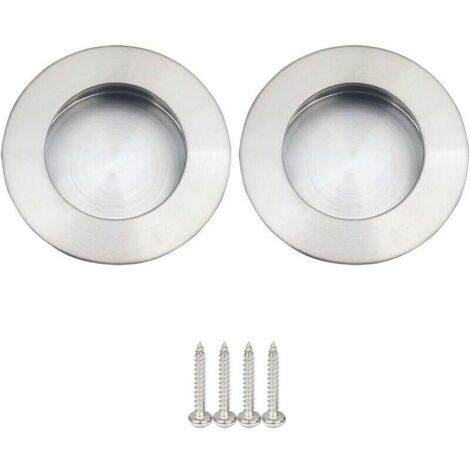 Set di 2 maniglie rotonde da incasso per porte scorrevoli, acciaio inossidabile, maniglia rotonda per porte scorrevoli satinata spazzolata - argento