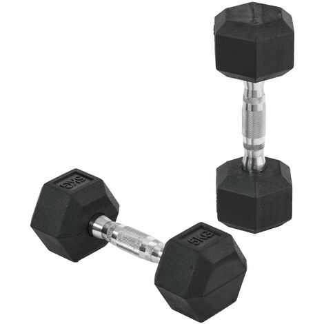 Set di 2 Manubri da Palestra Esagonali da 5kg in Gomma con Impugnatura Antiscivolo   Nero