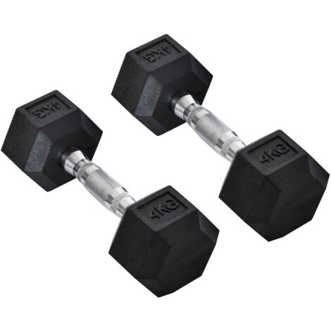 Set di 2 Manubri Esagonali da 4 kg con Presa Antiscivolo e Rivestimento in Gomma Nero