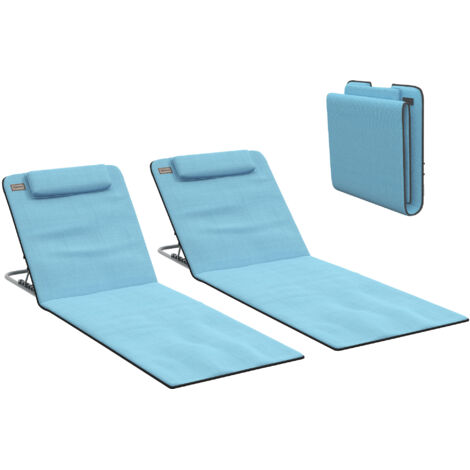 Set di 2 materassini con schienale reclinabile a 5 livelli, poggiatesta e borsa per il trasporto, 134x48x33-43 cm, blu.