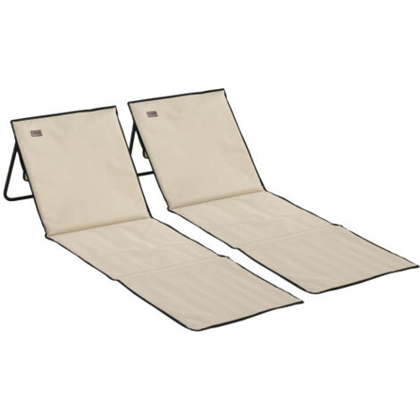Set di 2 materassini da spiaggia e lettini prendisole pieghevoli, regolabili, con borsa per il trasporto e tasca portariviste, realizzati in acciaio e tessuto Oxford.
