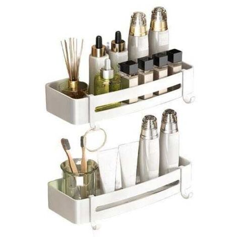 Set di 2 mensole da bagno in alluminio con ganci, 33×15×6 cm, non necessitano di foratura, pratico contenitore