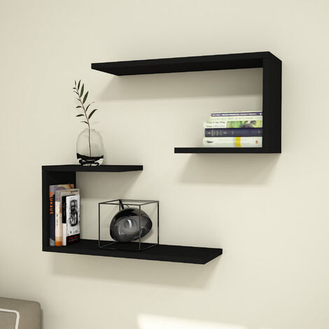 Set di 2 Mensole da Muro 'Årslev' 2 Consolli Pensili - Nero [en.casa]