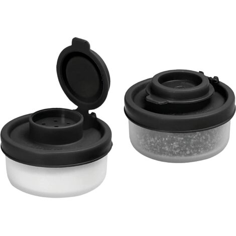 Set di 2 mini barattoli per spezie, facili da trasportare, traslucidi, 5x5x3,8 cm, neri