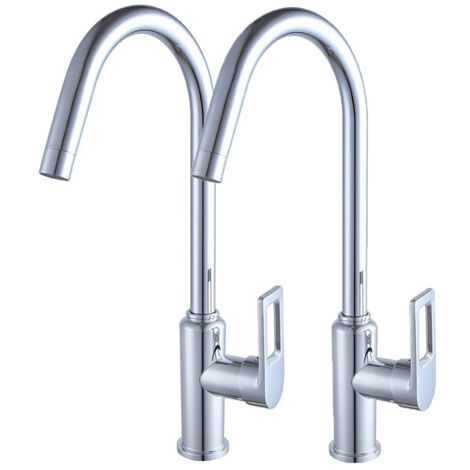 Set di 2 miscelatori da cucina, rubinetto da cucina, rotazione flessibile a 360°, rubinetto per lavabo monocomando, rubinetto per lavabo monoforo in acciaio inossidabile zincato, acqua calda e fredda
