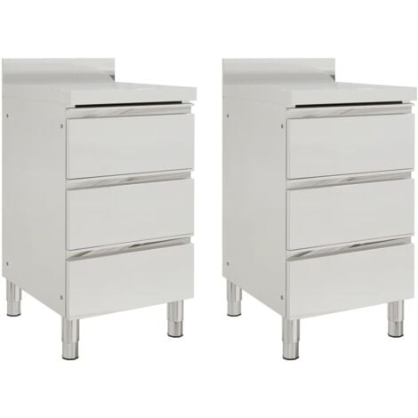 Set di 2 mobili da cucina professionale con 3 cassetti in acciaio inox
