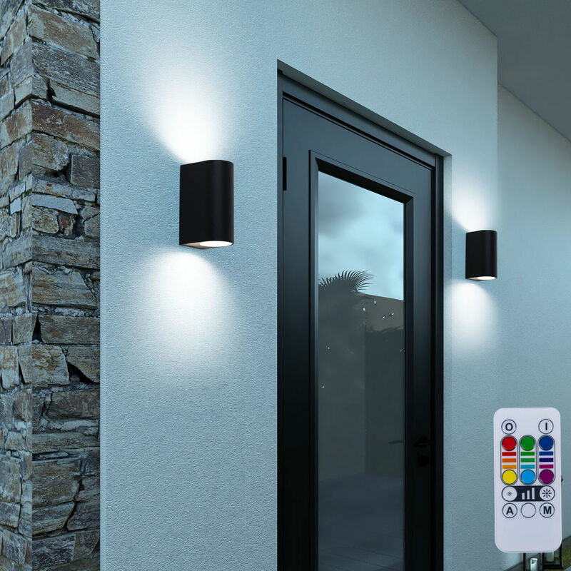 Image of Up Down applique da esterno parete nera luce esterna terrazza luci esterne in alluminio porta d'ingresso, cambio colore dimmerabile con telecomando,