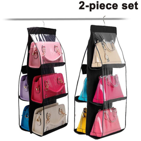 Set di 2 organizer da appendere per borse, 6 tasche, antipolvere
