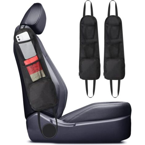 Set di 2 organizer laterali per sedile auto, accessorio portaoggetti per auto, accessorio per interni per tutti i sedili anteriori di auto e camion (nero)