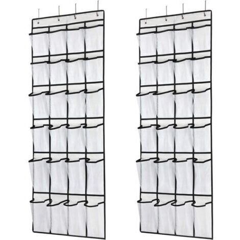 Set di 2 organizer per scarpe da appendere alla porta, con 24 tasche a rete, scarpiera con ganci per porta, ideale per armadio, camera da letto e bagno (nero)