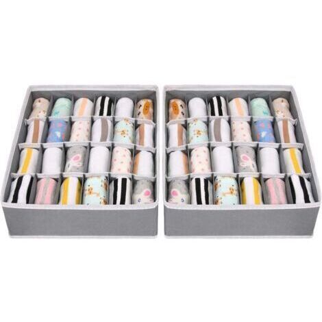 Set di 2 organizer pieghevoli in tessuto non tessuto (grigio) per cassetti, ideali per biancheria intima, reggiseni e calze. Scomparto salvaspazio, scatola porta calze.