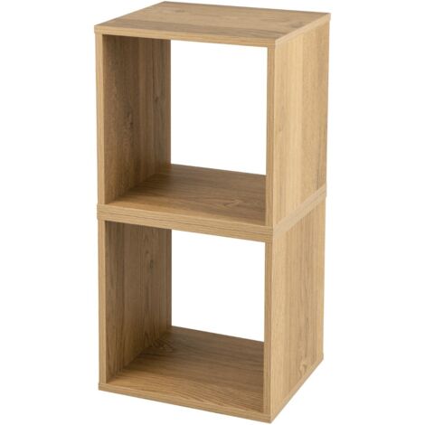 Set di 2 organizzatori a cubo da pavimento, 2 cubi modulari fai da te per il soggiorno lo studio Legno naturale