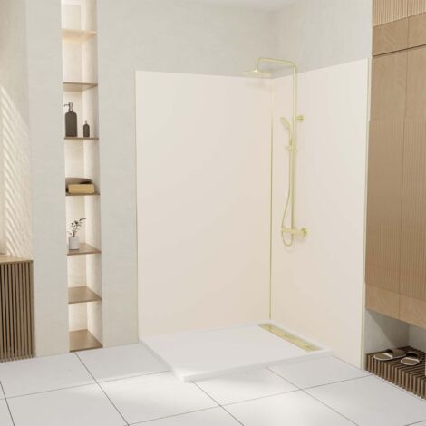Set di 2 Pannelli Murali in Alluminio Avorio 120x210 cm + Profili Oro Spazzolato