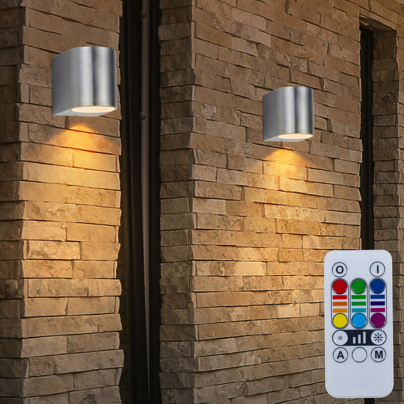 Image of Set di 2 lampade da parete per esterni con telecomando per la regolazione della luce del balcone in un set che include lampadine a LED RGB