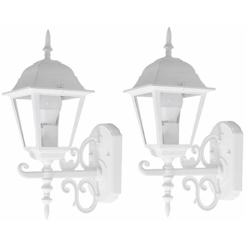Image of Set di 2 lanterne da parete per esterni facciate in vetro alluminio stile country house luci faretti da terrazza bianchi E27