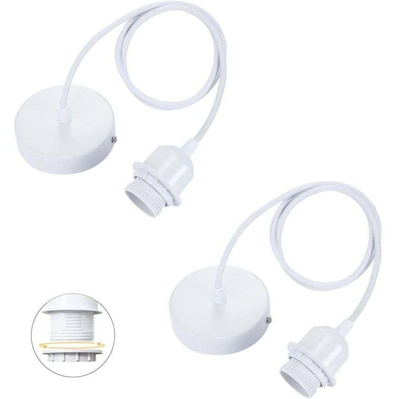 Image of Set di 2 pendenti E27 con anello a vite, cavo tessile regolabile da 100 cm, pendente abbinato al paralume, attacco ideale per la lampada da cucina