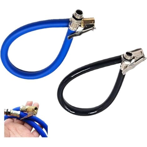 Set di 2 pezzi per gonfiaggio pneumatici auto, adattatore per valvola di gonfiaggio, pompa ad aria, tubo di prolunga flessibile in gomma nera, tubo di pressione per gonfiaggio di biciclette e motocicl