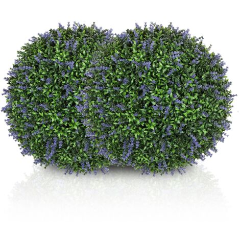 Set di 2 Piante Artificiali a Sfera Ø42 cm con Fiori di Lavanda per Casa e Giardino Verde e Viola