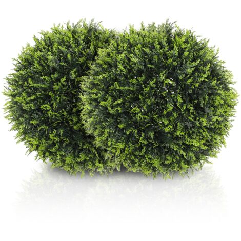 Set di 2 Piante Artificiali a Sfera Ø45 cm con Foglie di Cedro per Casa e Giardino Verde