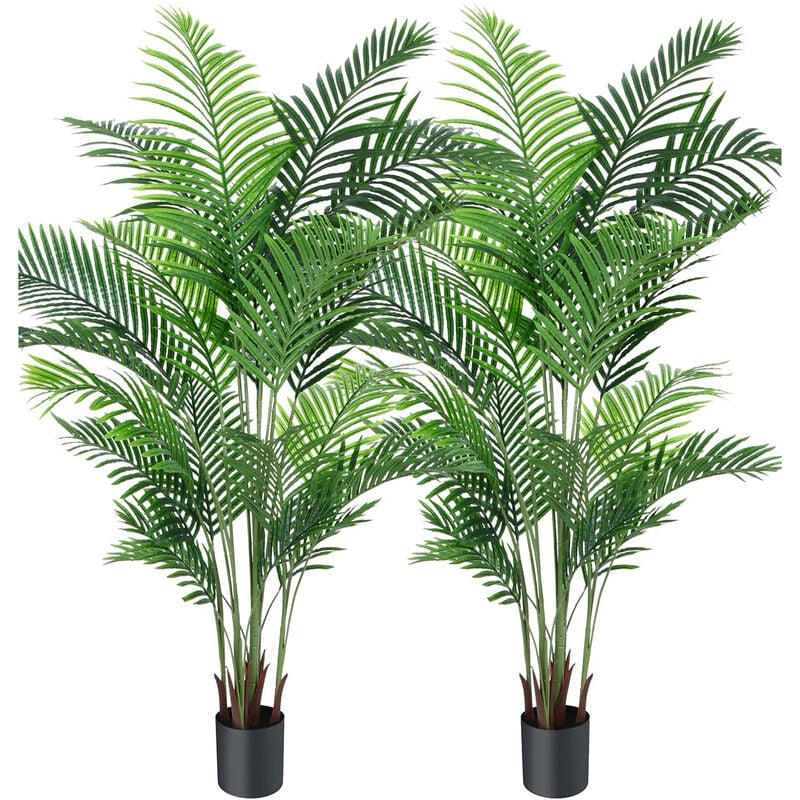 Set di 2 piante artificiali decorative Palma Areca 150 cm Pianta artificiale per interni ed esterni Vaso in plastica Soggiorno Balcone Decorazione