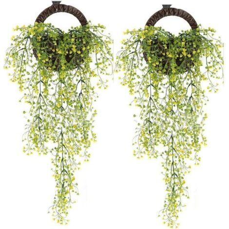 Set di 2 piante artificiali di edera rampicante, piante artificiali per interni ed esterni, fiori artificiali per decorazioni da parete e da giardino - Giallo