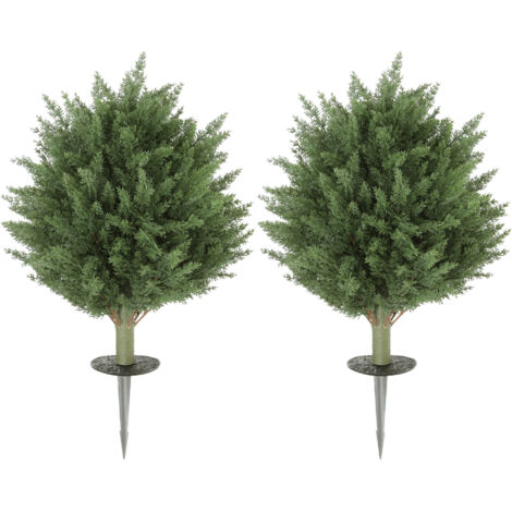 Set di 2 piante artificiali, pianta artificiale di cipresso resistente ai raggi UV con 387 foglie e stelo di terra, Ø40 x 60H cm, verde