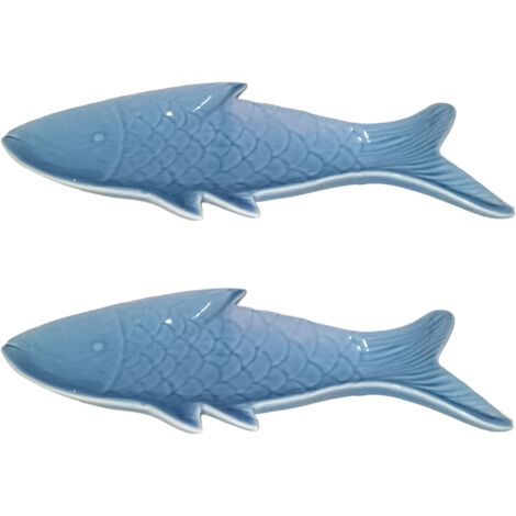 Set di 2 Piatti a Forma di Pesce in Ceramica - Blu Mare - Eleganza e Raffinatezza per la Tua Tavola o decorare la tua casa