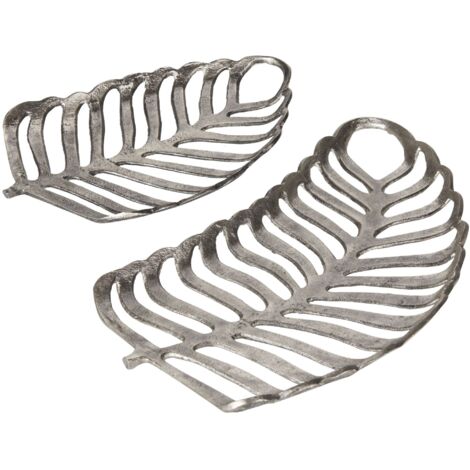 Set di 2 piatti decorativi in metallo argentato vassoio portagioie svuota tasche foglia Amnisos