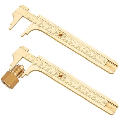 Set di 2 piccoli e pratici calibri analogici - Mini calibro scorrevole in ottone - Doppia scala - Righello tascabile - Per la creazione di gioielli e la lavorazione del legno - 100 mm