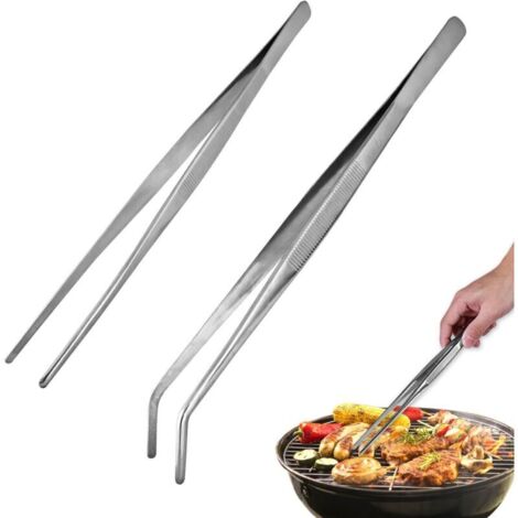 - Set di 2 pinze da cucina professionali, multiuso e multifunzionali, con punte curve e dritte