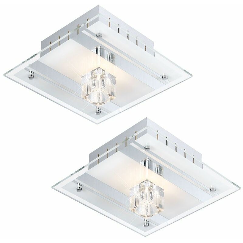 Image of Etc-shop - Set di 2 plafoniere lampade decorative in metallo laccato a specchio vetro satinato