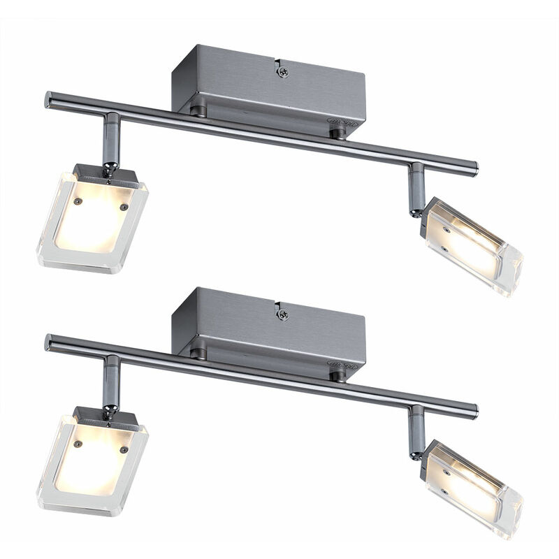 Image of Set di 2 plafoniere led soggiorno faretti lampade in metallo argento 2 ali orientabili IP20