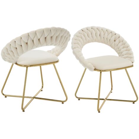 Set di 2 Poltrone Imbottita in Velluto Poltrona Salotto Moderna con Gambe in Metallo Oro Sedia da Salotto Poltrocina, Beige, Wahson
