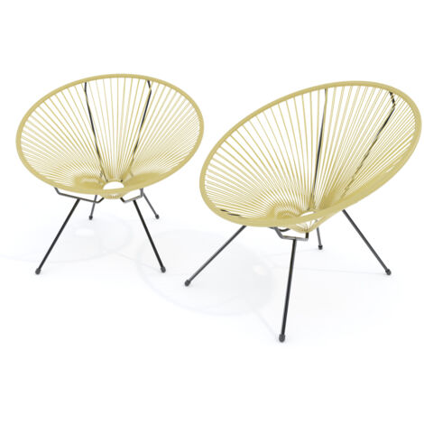 Set Di 2 Poltrone Sedia Relax Con Seduta A Corde Intrecciate Ovale E Struttura In Acciaio Robusto Arredo Arredamento Giardino Esterno Terrazzo Salone Soggiorno Salotto 72 x 78 x 89 cm (Beige)
