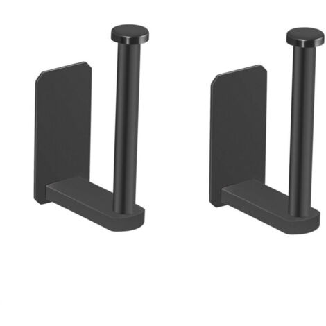 Set di 2 porta carta igienica adesivi, senza bisogno di forare, in acciaio inox spazzolato, colore nero, per cucina e bagno.