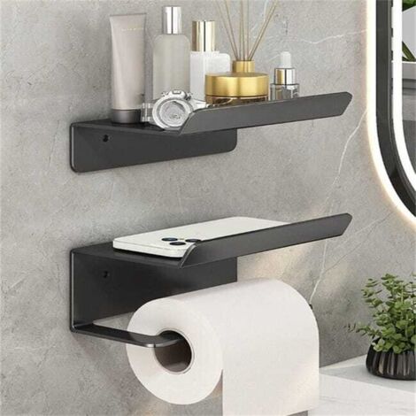 Set di 2 porta carta igienica senza foratura, mensola da bagno grigia 16,5×10×6 cm, design moderno e resistente