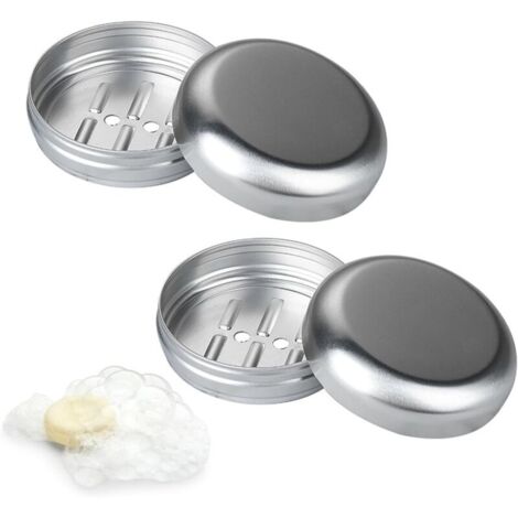 Set di 2 porta sapone da viaggio in alluminio da 100 ml con coperchi in metallo e fori antigoccia, perfetti per la doccia, i viaggi, le escursioni, il bagno, la scuola e la palestra.