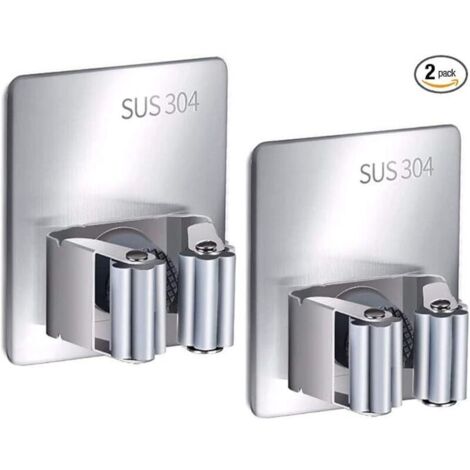 Set di 2 porta scope da parete, realizzati in acciaio inox 304, autoadesivi, ideali per garage, cucina, ripostiglio e bagno.