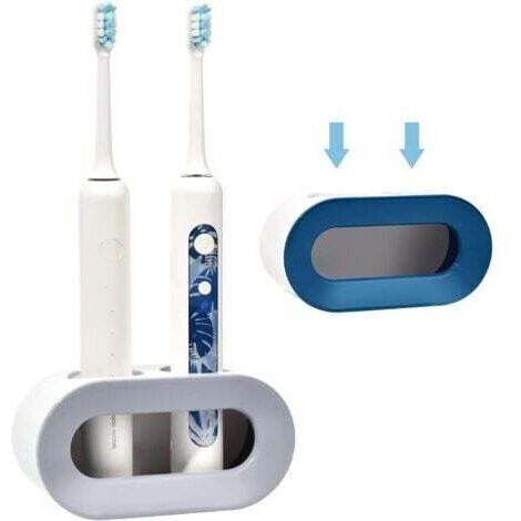 Set di 2 porta spazzolini elettrici (blu + grigio), porta spazzolini elettrici da parete con sistema di drenaggio, contenitore per spazzolini elettrici, porta spazzolini elettrici da parete