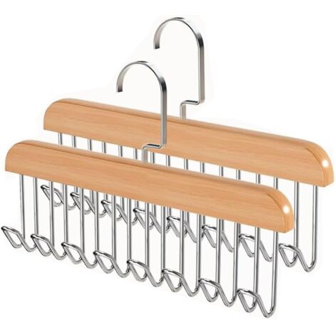Set di 2 portacinture in legno con 8 ganci, girevoli a 360°, salvaspazio, per sciarpe, cravatte e cinture (colore legno)